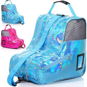 Liliful 2 Pcs Roller Skate Bag Holographic Inline Skates Bag Ice Skate Bag for Women Men Large Capacity Roller Skating Bag with Adjustable Shoulder Strap Mesh Roller Skate Accessories, Blue, Pink