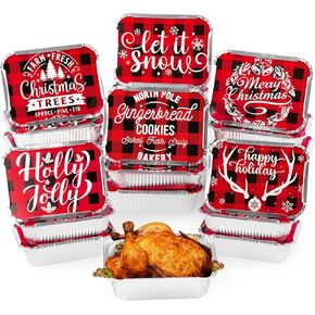 MALLMALL6 40Pcs Thanksgiving Tin Foil Containers with Lids for Treat Exchange & Goody Party Leftovers, Harvest Themed Cardboard Covers Autumn Aluminum Disposable Food Storage Pan 7.4" W X 5.4" L X 2"