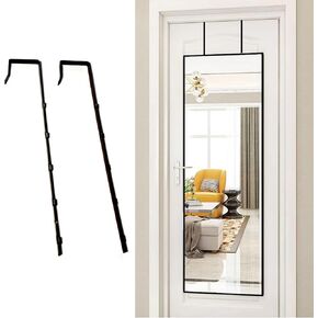 Over The Door Mirror Hanger, Adjustable Door Mirror Hanger Over The Door Mirror Hooks Perfect Height & Fit, 1Pair White Mirror Brackets Set Door Depth Door Mirror Hook 4-Level ( Not Included Mirror)