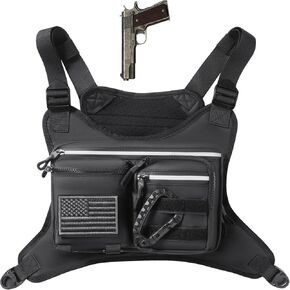 Chest Bag For Men,Water Resistant Chest Bag With Extra Storage,Tactical Inspired Sports Utility Chest Pack, Chest Holster for Running, Cycling, Hiking,Black