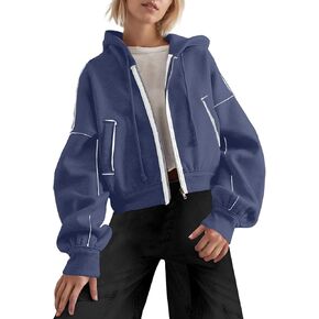 MISSACTIVER Women Full Zipper Crop Sweatshirt Long Sleeve Drawstring Hooded Pullover Top Fall Winter Clothes