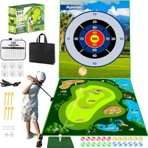Golf Chipping Game Mat, 70"x59" Double Sided Golf Hitting Mat for Kids Adults, Golf Practice Mat and Dart Board Mat 2in1 with 24 Sticky Balls, Indoor Outdoor Golf Game for Family (No Club)