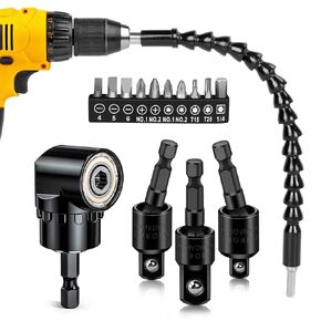 Flexible Drill Bit Extension Right Angle Drill Attachment Set, 360° Rotatable 1/4 3/8 1/2" Impact Grade Socket Adapter Set, Super Bit Shaft Extension Bits, Screwdriver Bit Set