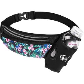 Running Belt Sport Waist Pack with Water Bottle Holder Hydration Belt Fanny Pack Reflective Stripes Cellphone Storage Earphone hole for Dog walker Hiking Travel (Whole BLACK)