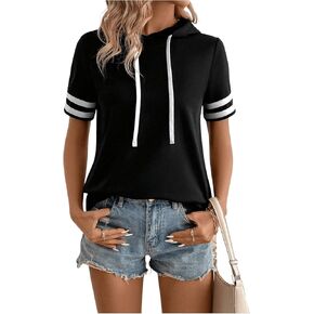Milumia Women Color Block Workout Short Sleeve Hoodie Top Athletic Active Hooded Pullover T Shirt Tops