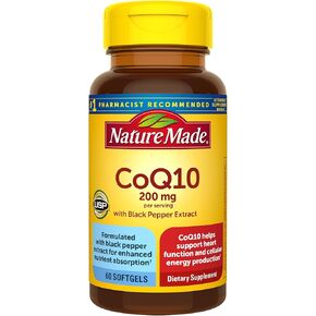 Nature Made CoQ10 200mg per Serving with Black Pepper Extract for Enhanced Nutrient Absorption, Heart Health Support, 60 Softgels, 30 Day Supply
