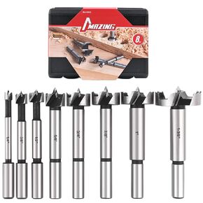 MAZING 8PCS Forstner Drill Bit Set for Woodworking, Auger Opener Round Shank Drilling Cutting Tool Set, Alloy Steel Forstner Bit Set Ideal for Hard & Soft Wood,Plastic,Plywood