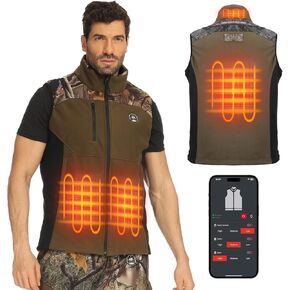 KEMIMOTO Mens Heated Vest with 12V 20000mAh Battery, Camo Heated Vest for Men Warm Vest with Silent Fabric for Hunting Hiking