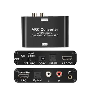 HDMI ARC Audio Extractor with Digital Optical Stereo Audio RCA L/R Coaxial SPDIF, 3.5mm Jack ARC Audio Adapter, 192KHz DAC Audio Converter