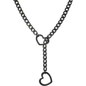 Heart Slip Chain Necklace for Women, Adjustable O-Ring Lariat Y-Necklace, Stainless Steel Punk Rock Cuban Long Heart Lock Pendant Necklaces with Key