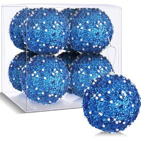 8 Pcs 4 Inch Christmas Tree Ball Ornaments Glitter Sequin Foam Ornaments Hanging Decorations for Xmas Wedding Party Holiday Decor(White)