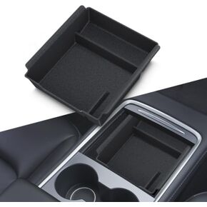 Center Console Organizer Tray for Tesla Model Y 2024 2023-2020, BANKKY 5PCS Interior Accessories with Armrest Storage Tray, Hidden Storage Box, Cup Holder Insert, Center Console Wireless Charger Mat