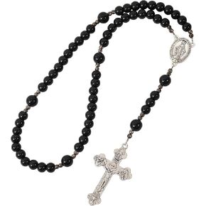 Exquisite Handmade Catholic Rosary Beads with Miraculous Medal and Holy Trinity Crucifix – 8mm Decade Beads – 10mm Mystery Glass Beads - for Men, Women and Children