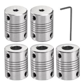uxcell 5 Pcs Aluminum Alloy Shaft Coupling 4mm to 8mm, Flexible Coupling Motor Connector Joint, Stepper Motor Coupler for CNC Machine & 3D Printer (L25xD19)
