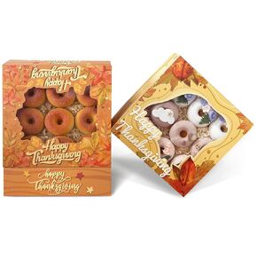 Bakepacker 36pcs Thanksgiving Gold Brown Leaves Pie Boxes 9x9x2.5 inches Easy Assemble Macaroon Cookie Boxes Bakery Boxes with Window for Bakery (Auto-pop Up)