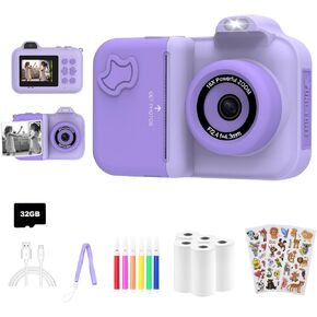 Kids Camera Instant Print, Christmas Birthday Gifts Toys for Girls Boys Age 4 5 6 7 8 9 10 11 12 Years Old,1080P HD Dual-Lens Selfie Digital Camera with 5 Rolls Print Paper Stickers Pens & 32G Card