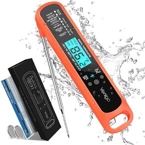 Venigo Digital Meat and Food Thermometer for Cooking and Grilling, Waterproof Instant-Read Cooking Thermometer, Kitchen Probe Thermometer for Baking, Roasting, Smoking, Deep Frying (Black)
