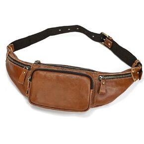 Genuine Leather Slim Waist Pack for Man & Woman, Vintage Design & 4 Zipper Pockets & Adjustable Strap, Large Capacity Fanny Pack Crossbody Belt Bag for Travel or Ride, Dark Coffee