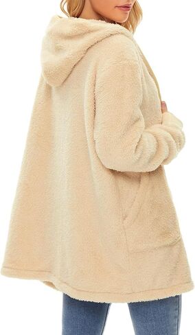 Century Star Women Fleece Cardigan Hooded Loose Fuzzy Cardigan Coat Womens Fuzzy Jacket Outwear in Kuwait
