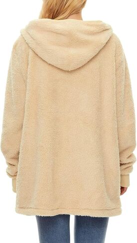 Century Star Women Fleece Cardigan Hooded Loose Fuzzy Cardigan Coat Womens Fuzzy Jacket Outwear in Kuwait