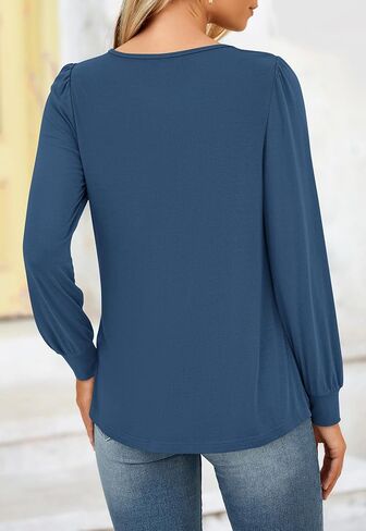 NALANISA المرأة نفخة كم طويل تونك القمم مطوي العمل البلوزات أنيق عادية فضفاض طاقم الرقبة تي شيرت خريف موضة 2024 in Kuwait