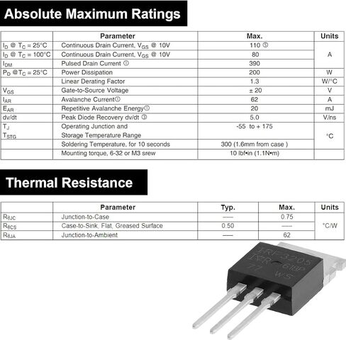 IRF3205 3205 Mosfet Transistor 55V 110A N-Channel Power MOSFETS Transistor TO-220 مع مجموعة تركيب مفك براغي من الألومنيوم، للاستخدام بنفسك (20 قطعة) in Saudi Arabia