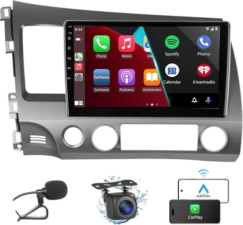 Car Stereo for Honda Civic Radio 2006-2011 Wireless Carplay and Android Auto 4G+WiFi GPS Navigation 10.1 Inch Touchscreen 2GB+32GB Head Unit with HD Backup Camera/Bluetooth/Miror Link/MIC/RDS/FM/SWC in Kuwait