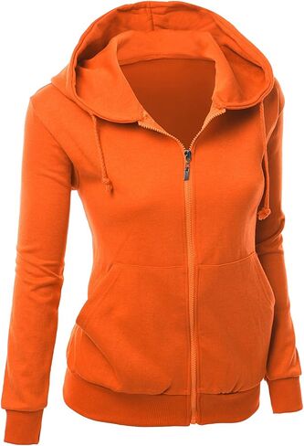 Women's Basic Long Sleeve Zip Up Hoodie in Colors in Saudi Arabia