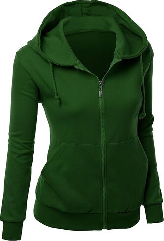 Women's Basic Long Sleeve Zip Up Hoodie in Colors in Saudi Arabia