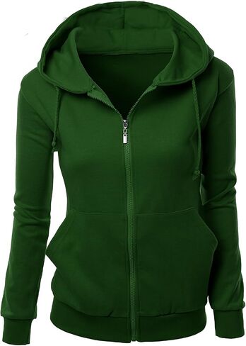 Women's Basic Long Sleeve Zip Up Hoodie in Colors in Saudi Arabia