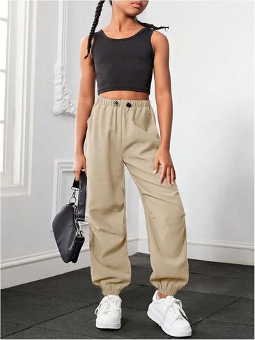 Floerns Girl's Solid Drawstring Waist Athletic Running Jogger Sweatpants in Saudi Arabia