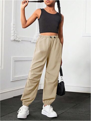 Floerns Girl's Solid Drawstring Waist Athletic Running Jogger Sweatpants in Saudi Arabia