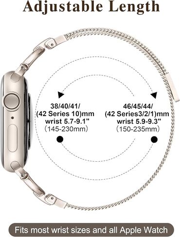 سوار معدني مغناطيسي متوافق مع أساور ساعة أبل للنساء 44 مم 40 مم 45 مم 41 مم 38 مم 42 مم 46 مم، حزام من الفولاذ المقاوم للصدأ على شكل حرف D بحلقة ميلانو لسلسلة iWatch 10 9 8 7 6 5 4 3 2 1 SE-Starlight in Kuwait