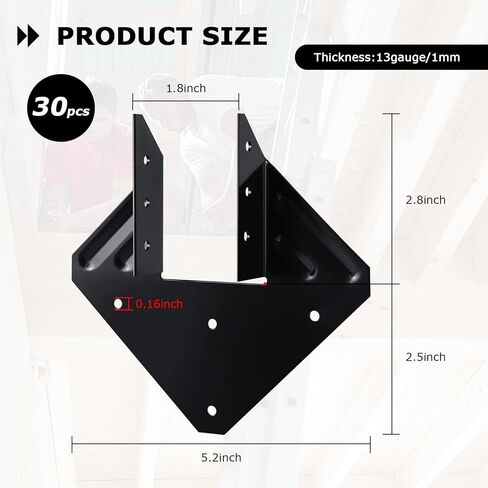 Black Hurricane Tie for Roof Truss Timber Connection Fits 2x4, 2x6 Truss to Rafter Connectors for Hurricane Truss Hangers,Rafter Brackets,Joist Hanger,Hurricane Clips (30PCS) in Kuwait