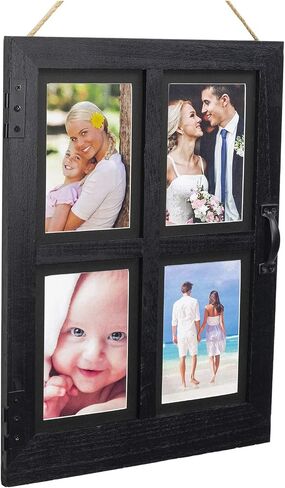 EXCELLO GLOBAL PRODUCTS Vintage Farmhouse Window Photo Frame: Rustic Hanging Distressed Wood Collage Picture Frame. Holds Four 4x6 or 5x7 Photos. Rustic Color in Saudi Arabia