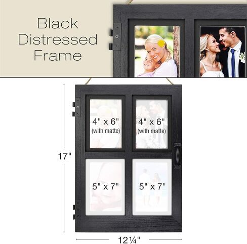 EXCELLO GLOBAL PRODUCTS Vintage Farmhouse Window Photo Frame: Rustic Hanging Distressed Wood Collage Picture Frame. Holds Four 4x6 or 5x7 Photos. Rustic Color in Saudi Arabia