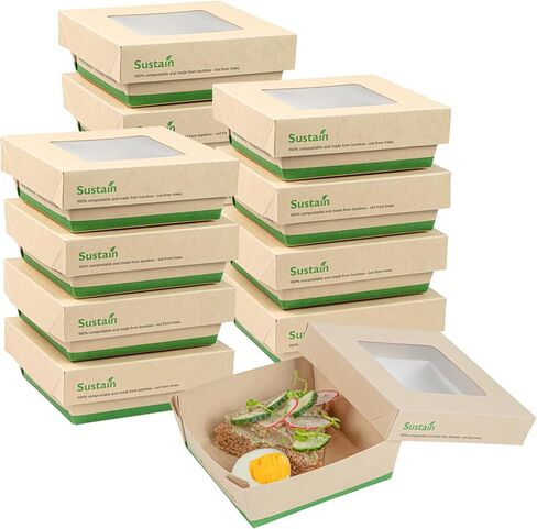 Restaurantware-Sustain 34 Ounce Sturdy Paper Take Out Boxes,200 Disposable Take Out Food Containers - With PLA lining,Paper Lid With Clear PLA Window,Bamboo Paper Containers,Compostable,Greaseproof in Saudi Arabia