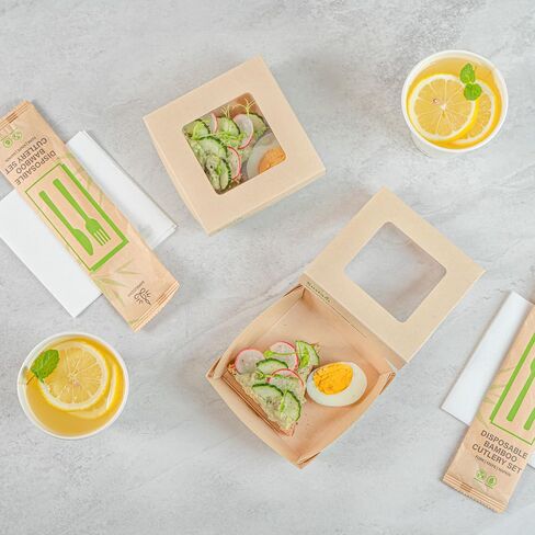 Restaurantware-Sustain 34 Ounce Sturdy Paper Take Out Boxes,200 Disposable Take Out Food Containers - With PLA lining,Paper Lid With Clear PLA Window,Bamboo Paper Containers,Compostable,Greaseproof in Saudi Arabia