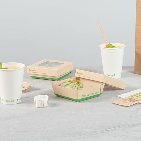 Restaurantware-Sustain 34 Ounce Sturdy Paper Take Out Boxes,200 Disposable Take Out Food Containers - With PLA lining,Paper Lid With Clear PLA Window,Bamboo Paper Containers,Compostable,Greaseproof in Saudi Arabia