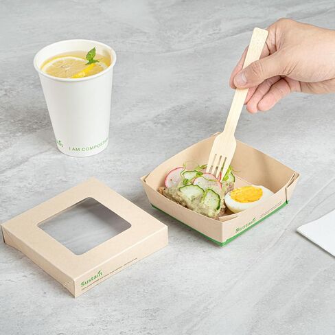 Restaurantware-Sustain 34 Ounce Sturdy Paper Take Out Boxes,200 Disposable Take Out Food Containers - With PLA lining,Paper Lid With Clear PLA Window,Bamboo Paper Containers,Compostable,Greaseproof in Saudi Arabia