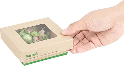Restaurantware-Sustain 34 Ounce Sturdy Paper Take Out Boxes,200 Disposable Take Out Food Containers - With PLA lining,Paper Lid With Clear PLA Window,Bamboo Paper Containers,Compostable,Greaseproof in Saudi Arabia