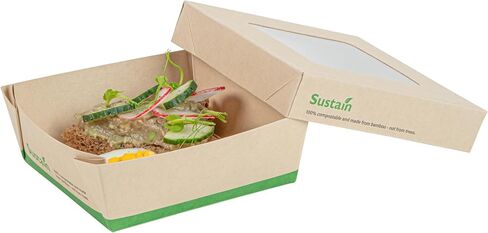 Restaurantware-Sustain 34 Ounce Sturdy Paper Take Out Boxes,200 Disposable Take Out Food Containers - With PLA lining,Paper Lid With Clear PLA Window,Bamboo Paper Containers,Compostable,Greaseproof in Saudi Arabia