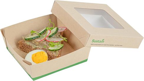 Restaurantware-Sustain 34 Ounce Sturdy Paper Take Out Boxes,200 Disposable Take Out Food Containers - With PLA lining,Paper Lid With Clear PLA Window,Bamboo Paper Containers,Compostable,Greaseproof in Saudi Arabia