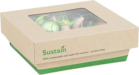 Restaurantware-Sustain 34 Ounce Sturdy Paper Take Out Boxes,200 Disposable Take Out Food Containers - With PLA lining,Paper Lid With Clear PLA Window,Bamboo Paper Containers,Compostable,Greaseproof in Saudi Arabia