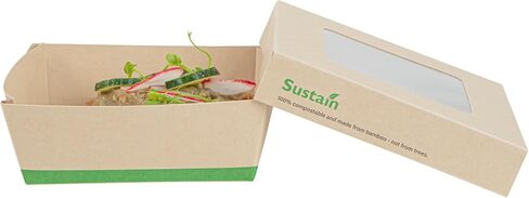 Restaurantware-Sustain 34 Ounce Sturdy Paper Take Out Boxes,200 Disposable Take Out Food Containers - With PLA lining,Paper Lid With Clear PLA Window,Bamboo Paper Containers,Compostable,Greaseproof in Saudi Arabia
