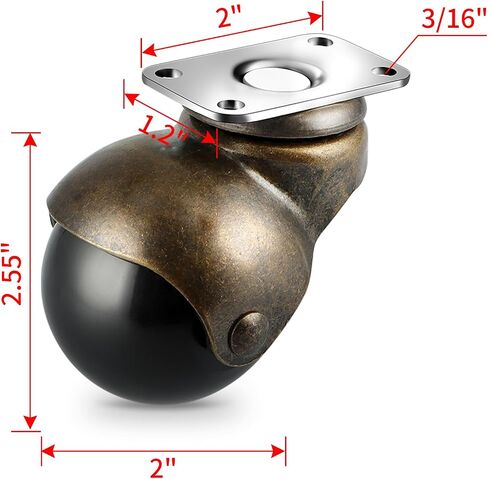 2" Vintage Ball Caster Wheels, Swivel Plate Spherical Caster, Mount for Furniture, Cabinet, Set of 4 in Saudi Arabia