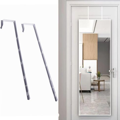 Over The Door Mirror Hanger, Adjustable Door Mirror Hanger Over The Door Mirror Hooks Perfect Height & Fit, 1Pair White Mirror Brackets Set Door Depth Door Mirror Hook 4-Level ( Not Included Mirror) in Saudi Arabia