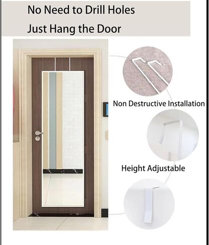 Over The Door Mirror Hanger, Adjustable Door Mirror Hanger Over The Door Mirror Hooks Perfect Height & Fit, 1Pair White Mirror Brackets Set Door Depth Door Mirror Hook 4-Level ( Not Included Mirror) in Saudi Arabia