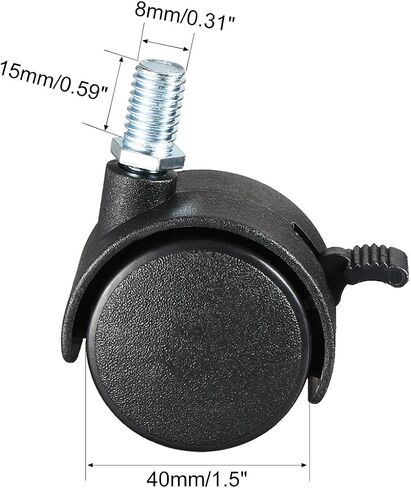 uxcell 8 Pcs 1.5 Inch Swivel Caster Wheels Nylon 360 Degree Threaded Stem Caster Wheel with Brake, M8 x 15mm, 33lb Capacity Each in Saudi Arabia