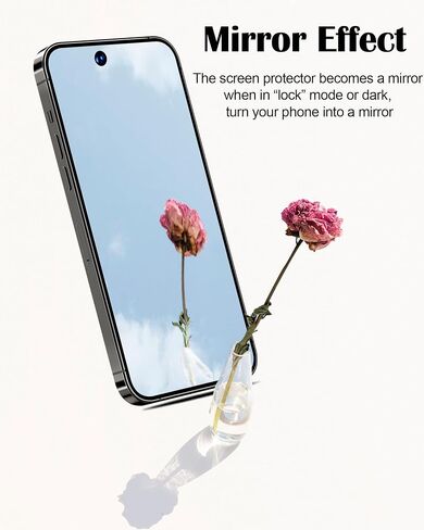 قطعتان من واقي شاشة الخصوصية لهاتف iPhone 15 Pro Max من الزجاج المقوى العاكس مع إطار محاذاة سهل التركيب، تأثير مرآة مثالي مضاد للتجسس (6.7 بوصة فضي) in Saudi Arabia